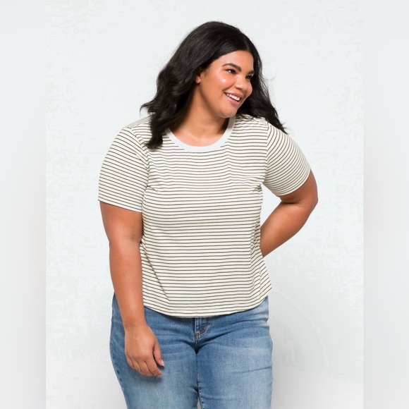 Mohnton Made Scoop Neck Boxy Tee White/Black Stripes‎ Size 2X - Picture 6 of 9